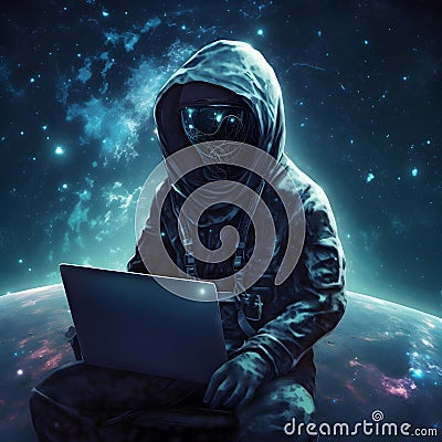 Anonymous robot hacker. Concept of hacking cybersecurity, cybercrime, cyberattack, dark web, etc Stock Photo