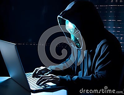 Anonymous robot hacker. Concept of hacking cybersecurity, cybercrime, cyberattack, dark web, etc Stock Photo