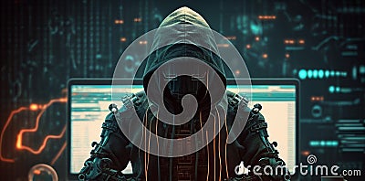 Anonymous robot hacker. Concept of hacking cybersecurity, cybercrime, cyberattack, etc Stock Photo