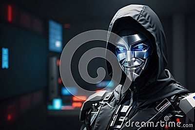 Anonymous Hacker, Cybersecurity and Cybercrime within the Realm of the Cybernetic Assassin Stock Photo