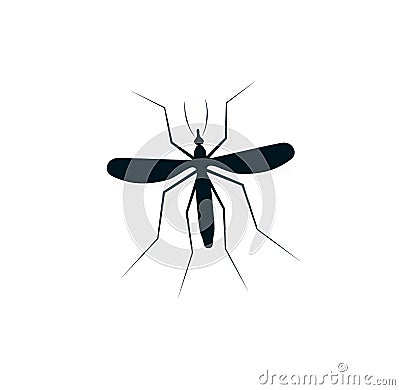 Anopheles mosquito logo. Dangerous bloodsucking insect logotype. Flying dengue disease carrier icon. Black and white Vector Illustration