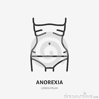 Anorexia line icon, vector pictogram of woman with eating disorder. Girl having body underweight illustration, weight Vector Illustration