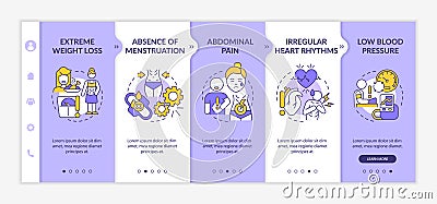 Anorexia symptoms purple and white onboarding template Vector Illustration