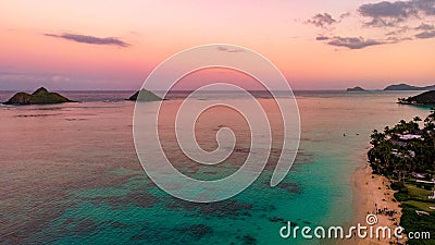 Evening at Lanikai, Aerial View Stock Photo