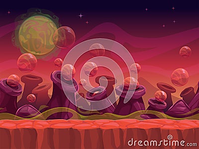 Alien world concept, vector cartoon seamless scene Vector Illustration