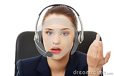 Anoyed support phone operator Stock Photo