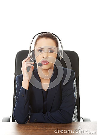 Anoyed support phone operator Stock Photo
