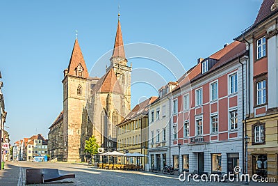 View at the Church of St.Johannis from Martin Luther Place in Ansbach - Germany Editorial Stock Photo