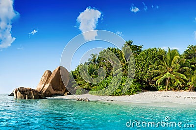 Anse source d'argent beach on la digue islan Stock Photo