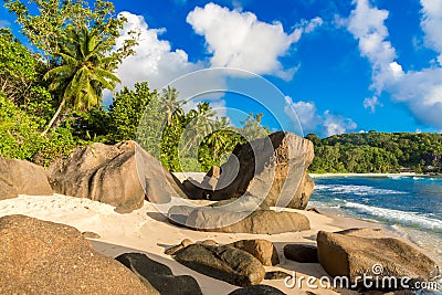 Anse Takamaka - Paradise beach on tropical island MahÃ© in Seychelles Stock Photo
