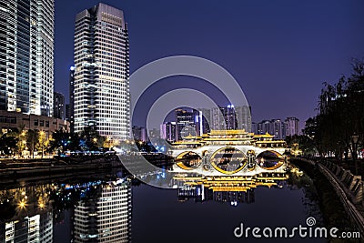 Anshun Bridge across the Jin River in Chengdu, China Editorial Stock Photo