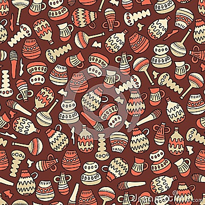 Ansient jugs and vases seamless pattern. Vector Illustration