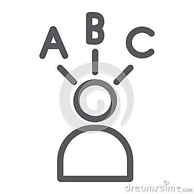 Answer choice line icon, think and person, decision sign, vector graphics, a linear pattern on a white background. Vector Illustration