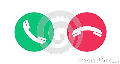 Answer decline phone call hang up red green button icons vector or accept reject dial mobile cellphone ui simple pictograms round Vector Illustration