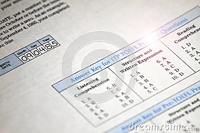 Answer key for test exam college, school and university education, USA Stock Photo