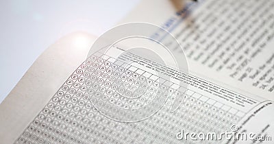 Answer sheet for Test exam. TOEFL practice questions. Learning English. Stock Photo