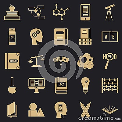 Answers on questions icons set, simple style Vector Illustration