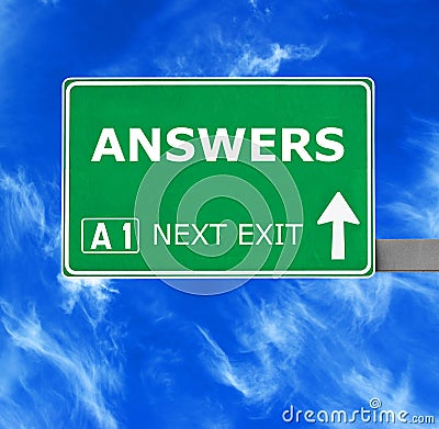ANSWERS road sign against clear blue sky Stock Photo