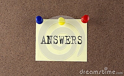 ANSWERS text written on the Message Board. Memo Stock Photo