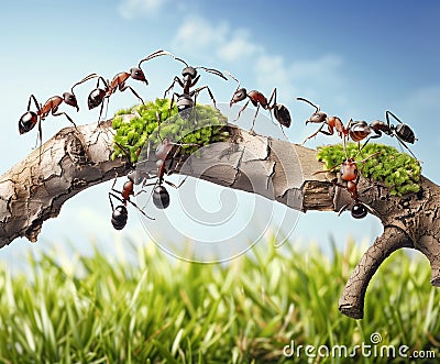 Ant action standing. Ant bridge unity team, Concept team work together Stock Photo