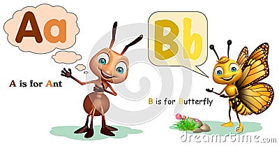 Ant and Butterfly with Alphabate Cartoon Illustration