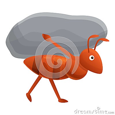 Ant carry stone icon, cartoon style Vector Illustration