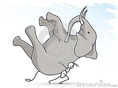 Ant carrying an elephant Vector Illustration