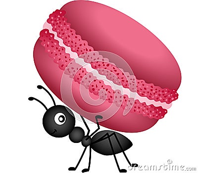 Ant Carrying a Macaroon Vector Illustration