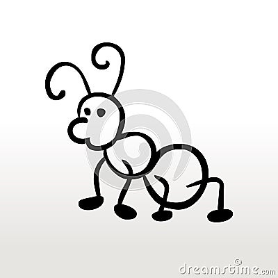 Ant children`s coloring outline picture black and white monochro Stock Photo