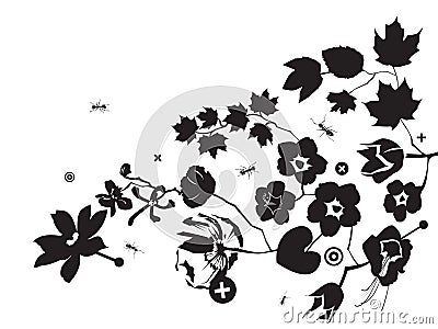 Ant and flowerses Vector Illustration