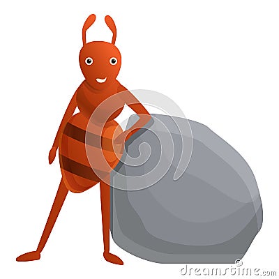 Ant near stone icon, cartoon style Vector Illustration