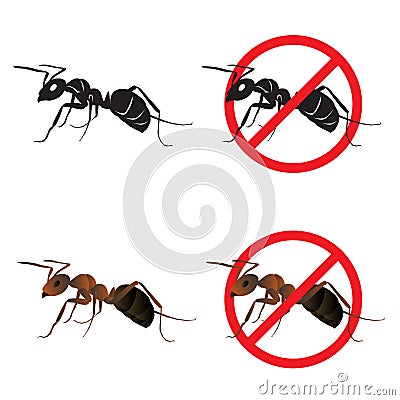 Ant and Stop ant sign symbols vector design Vector Illustration