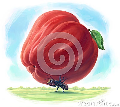 Ant, who carries an object resembling an apple. Cartoon Illustration