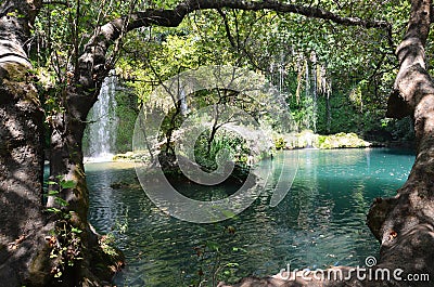 Antalya Kursunlu waterfall wonder of nature, a cool place in the hot summer getaway Stock Photo