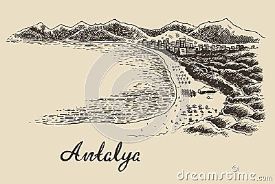 Antalya skyline vintage engraved vector hand drawn Vector Illustration