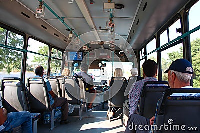 ANTALYA, TURKEY - Aug 8 2012, View from inside the bus with passengers., on Aug 8 2012 in ANTALYA, TURKEY Editorial Stock Photo