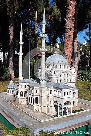 Antalya - Turkey - February 26, 2022: Model of Istanbul Nusretiye Mosque at Dokuma Park, a popular park with play areas, picnic Editorial Stock Photo