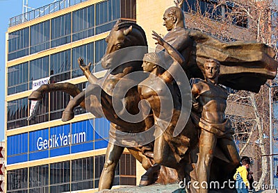 Antalya, Turkey - March 26, 2022: National Ascension Monument on the Republic Square represents leadership of Ataturk leading Editorial Stock Photo