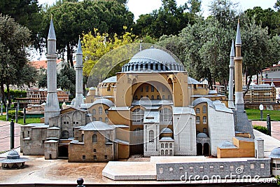 Antalya, Turkey - May 19, 2022: Model of Istanbul Hagia Sophia at Dokuma Park, a popular park with play areas, picnic spots and an Editorial Stock Photo