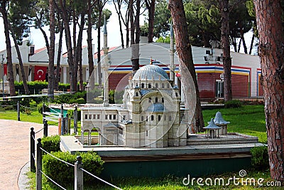 Antalya - Turkey - May 19, 2022: Model of Istanbul Nusretiye Mosque at Dokuma Park, a popular park with play areas, picnic spots Editorial Stock Photo