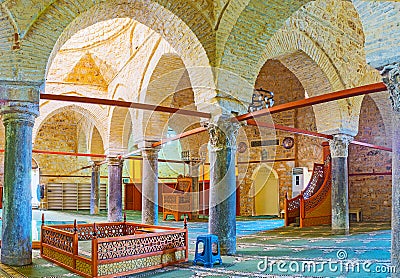 Prayer hall of Yivliminare Ulu, Alaaddin Mosque in Antalya Editorial Stock Photo