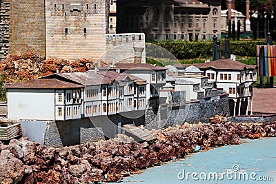 Antalya, Turkey - September 16, 2022: Model of old wooden houses in Amasya, a city in northern Turkey. Located in Dokuma Park, a Editorial Stock Photo