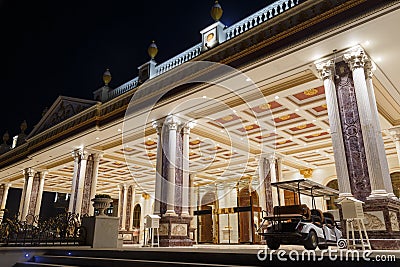 ANTALYA, TURKEY - SEPTEMBER 12, 2019: Titanic Mardan Palace with fountains at hight, the most expensive European\`s resort Editorial Stock Photo