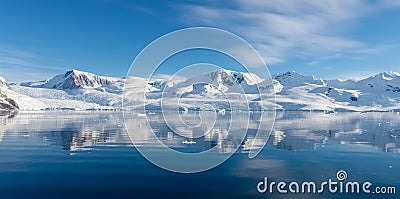 Antarctic seascape with icebergs and reflection Stock Photo
