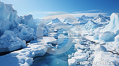 Antarctica and Arctic, glaciers and snowy landscape. Glacial retreat (modern deglaciation). Stock Photo