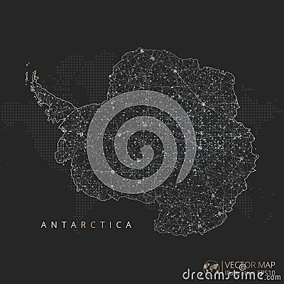 Antarctica Continent map abstract geometric mesh polygonal light concept with black and white glowing contour lines countries and Vector Illustration