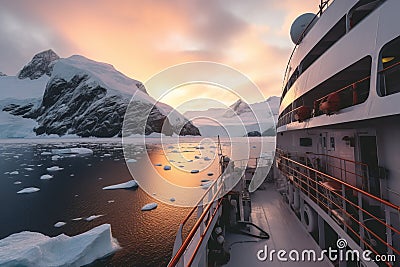 Antarctica cruise sunset. Generate Ai Stock Photo