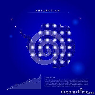 Antarctica illuminated map with glowing dots. Dark blue space background. Vector illustration Vector Illustration