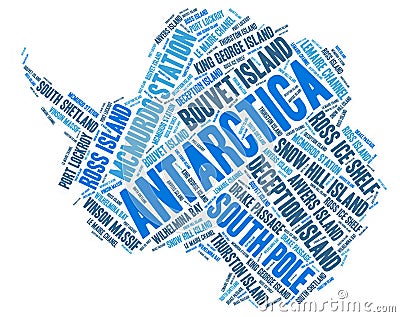 Antarctica top travel destinations word cloud Stock Photo