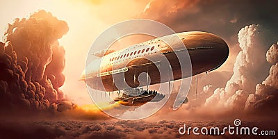 antastic airship soaring through the clouds, powered by steam and magic. Generative AI Stock Photo
